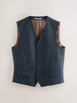 Discount Next Signature Abraham Moon 100% British Wool Donegal Suit Waistcoat Navy Blue