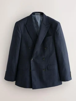 New Next Navy Blue Signature Marzotto 100% Italian Wool Double Breasted Check Suit Jacket