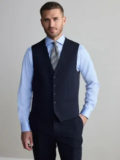 Online Next Navy Blue Signature Nova Fides Wool Waistcoat