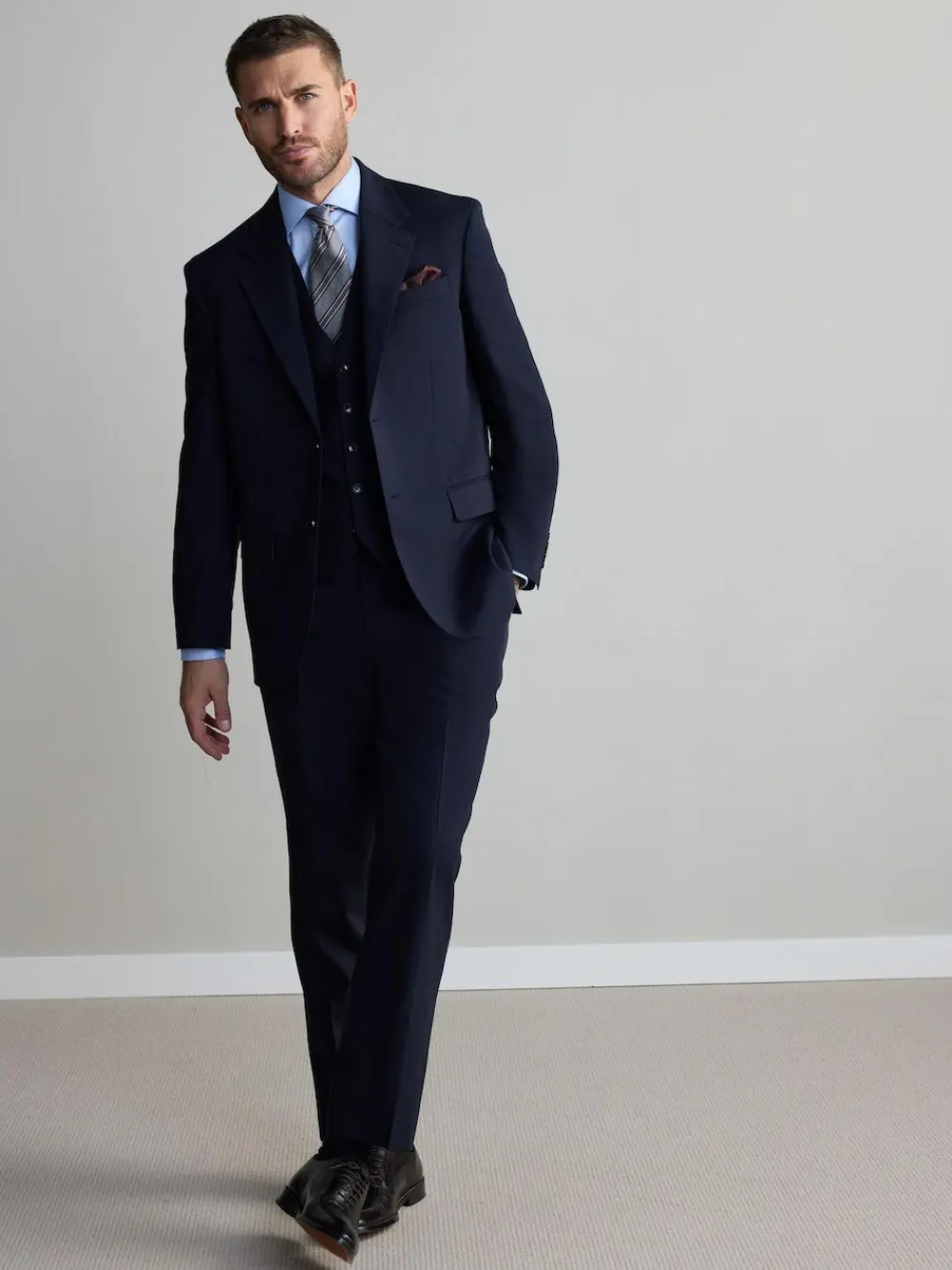 Online Next Navy Blue Signature Nova Fides Wool Waistcoat