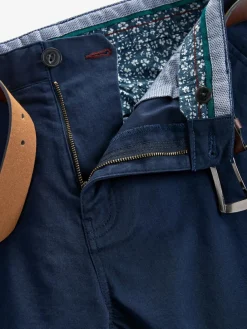 Next Slim Fit Belted Soft Touch Chino Trousers Navy Blue