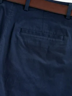 Next Slim Fit Belted Soft Touch Chino Trousers Navy Blue