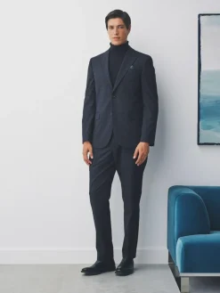 New Next Navy Blue Slim Fit Check Suit Trousers
