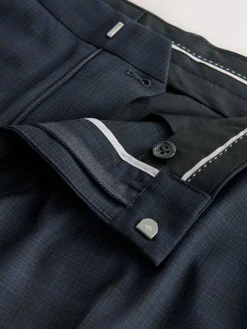 New Next Navy Blue Slim Fit Check Suit Trousers