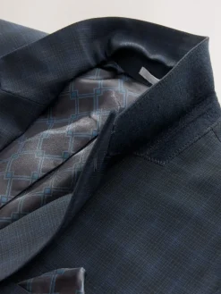 Clearance Next Navy Blue Slim Fit Check Suit Jacket