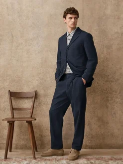 Next Navy Blue Slim Fit Cotton Blend Texture Suit Jacket^ Blue Suits