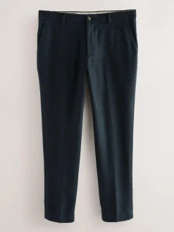 Outlet Next Slim Fit Herringbone Wool Blend Suit Trousers Navy Blue