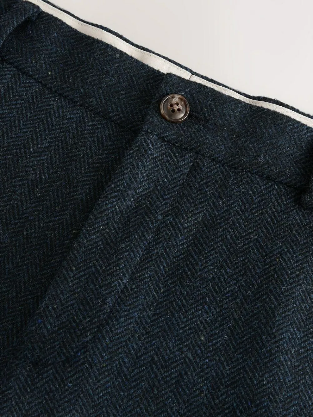 Outlet Next Slim Fit Herringbone Wool Blend Suit Trousers Navy Blue