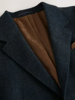 Clearance Next Slim Fit Herringbone Wool Blend Suit Jacket Navy Blue