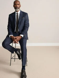 Next Navy Blue Slim Fit Signature Marzotto 100% Italian Wool Check Suit Jacket^ Blue Suits