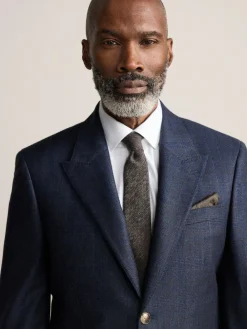 Next Navy Blue Slim Fit Signature Marzotto 100% Italian Wool Check Suit Jacket^ Blue Suits