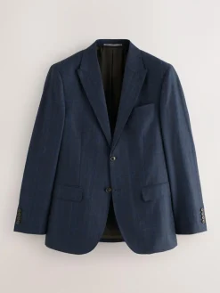 Next Navy Blue Slim Fit Signature Marzotto 100% Italian Wool Check Suit Jacket^ Blue Suits