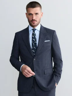 New Next Navy Blue Slim Fit Slim Fit Signature Marzotto 100% Italian Wool Check Suit Jacket