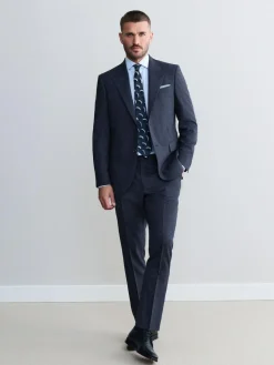 New Next Navy Blue Slim Fit Slim Fit Signature Marzotto 100% Italian Wool Check Suit Jacket