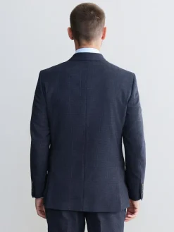 New Next Navy Blue Slim Fit Slim Fit Signature Marzotto 100% Italian Wool Check Suit Jacket