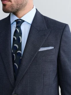 New Next Navy Blue Slim Fit Slim Fit Signature Marzotto 100% Italian Wool Check Suit Jacket
