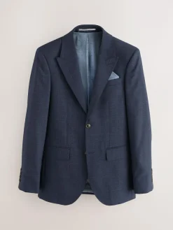 New Next Navy Blue Slim Fit Slim Fit Signature Marzotto 100% Italian Wool Check Suit Jacket