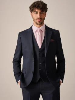 Sale Next Navy Blue Slim Fit Textured Suit Jacket