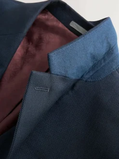 Sale Next Navy Blue Slim Fit Textured Suit Jacket