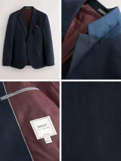 Sale Next Navy Blue Slim Fit Textured Suit Jacket