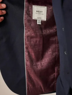 Sale Next Navy Blue Slim Fit Textured Suit Jacket