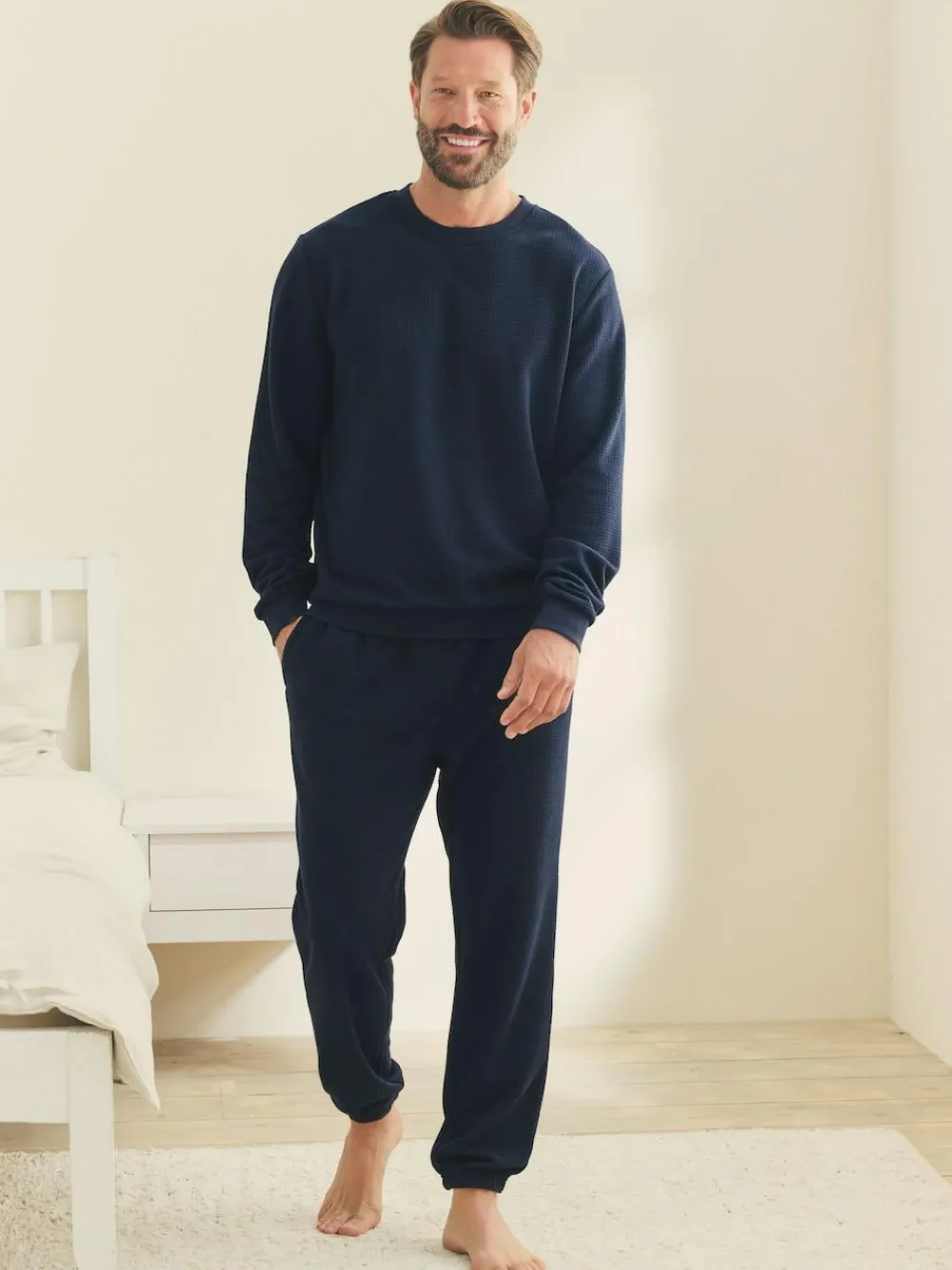 Outlet Next Soft Waffle Long Sleeve Pyjamas Set Navy Blue