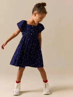 Best Next Short Sleeve Dress (3-16yrs) Navy Blue Spot