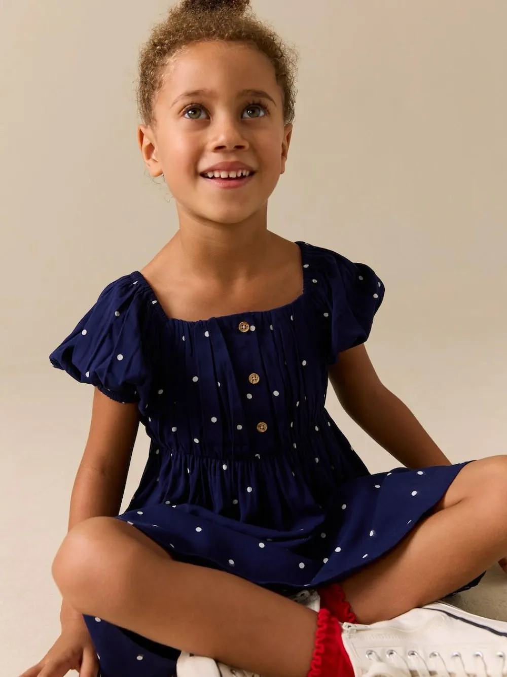 Best Next Short Sleeve Dress (3-16yrs) Navy Blue Spot