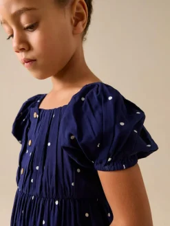 Best Next Short Sleeve Dress (3-16yrs) Navy Blue Spot