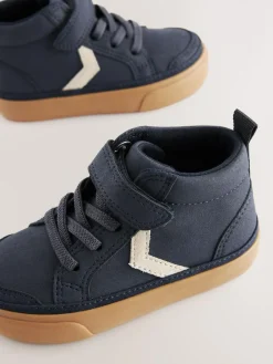 Hot Next Standard Fit (F) Elastic Lace Touch Fastening Chevron Boots Navy Blue