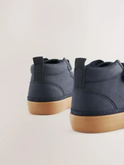 Hot Next Standard Fit (F) Elastic Lace Touch Fastening Chevron Boots Navy Blue