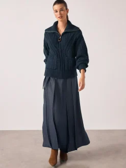 Clearance Next Navy Blue Stitchy Knitted Zip Up Collar Cardigan