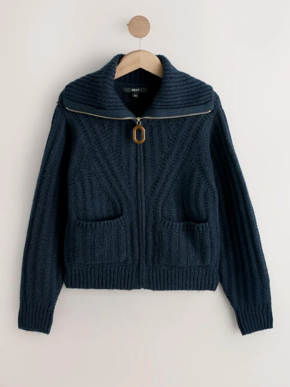 Clearance Next Navy Blue Stitchy Knitted Zip Up Collar Cardigan