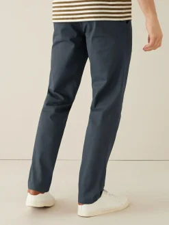 New Next Straight Fit Printed Belted Soft Touch Chino Trousers Navy Blue