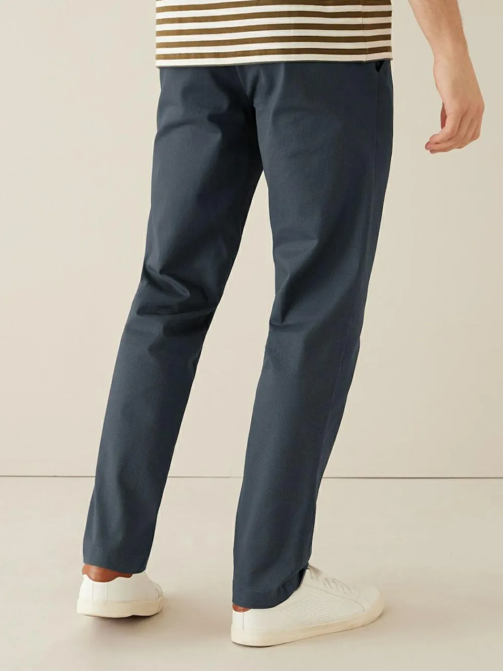 New Next Straight Fit Printed Belted Soft Touch Chino Trousers Navy Blue