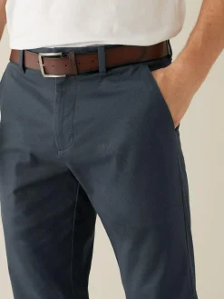 New Next Straight Fit Printed Belted Soft Touch Chino Trousers Navy Blue