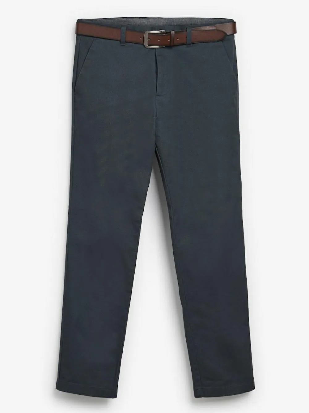 New Next Straight Fit Printed Belted Soft Touch Chino Trousers Navy Blue