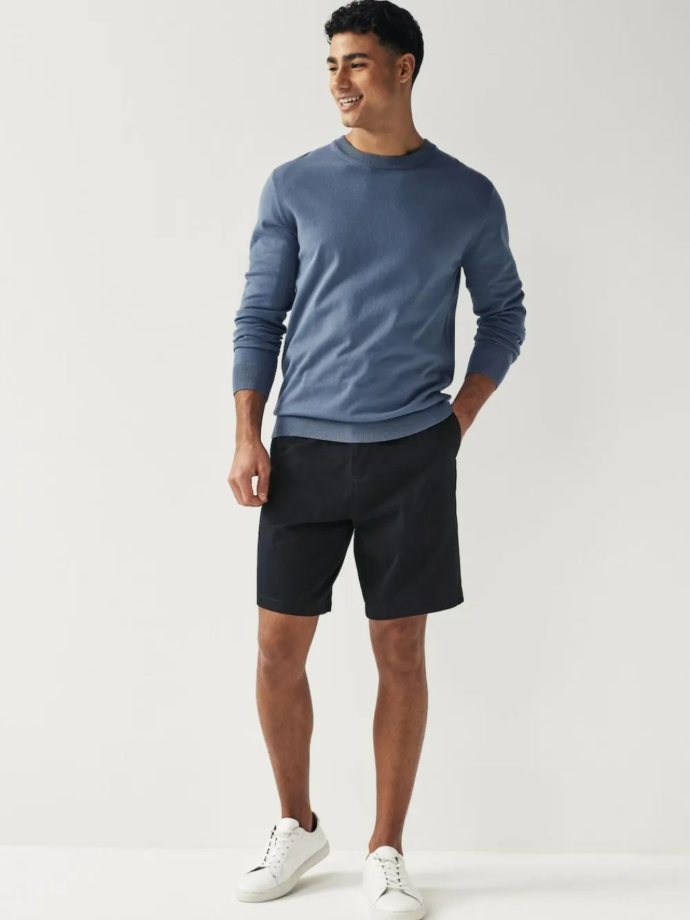 Online Next Navy Blue Straight Fit Stretch Chinos Shorts