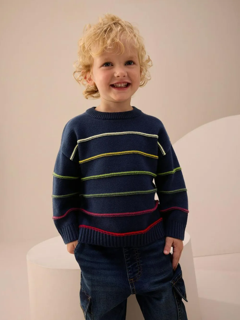 Next Navy Blue Stripe Knitted Jumper (3mths-7yrs)^BOY Knitwear|Knitwear