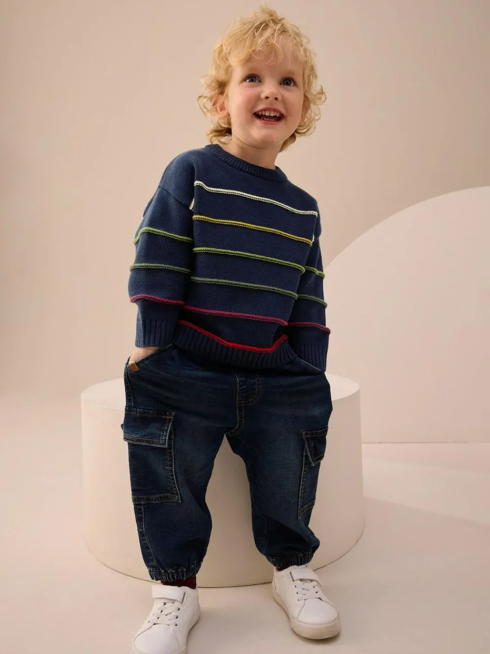 Next Navy Blue Stripe Knitted Jumper (3mths-7yrs)^BOY Knitwear|Knitwear