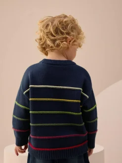 Next Navy Blue Stripe Knitted Jumper (3mths-7yrs)^BOY Knitwear|Knitwear