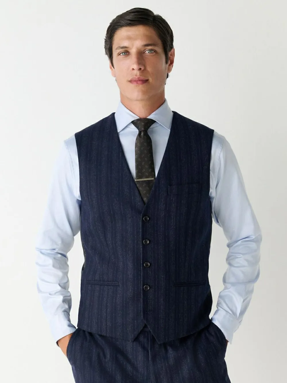Clearance Next Navy Blue Striped Wool Blend Suit Waistcoat