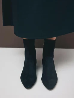 Best Next Motionflex Block Heeled Sock Boots Navy Blue Suede