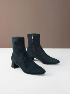 Best Next Motionflex Block Heeled Sock Boots Navy Blue Suede