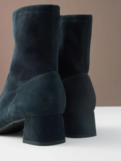 Best Next Motionflex Block Heeled Sock Boots Navy Blue Suede