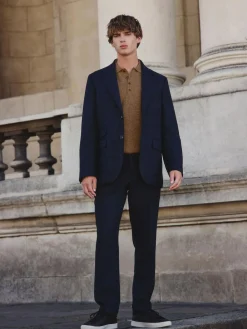 Next Tailored Fit Signature Abraham Moon 100% British Wool Donegal Suit Jacket Navy Blue