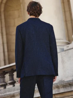 Next Tailored Fit Signature Abraham Moon 100% British Wool Donegal Suit Jacket Navy Blue