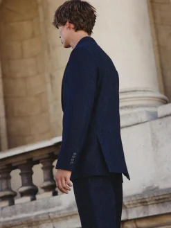 Next Tailored Fit Signature Abraham Moon 100% British Wool Donegal Suit Jacket Navy Blue