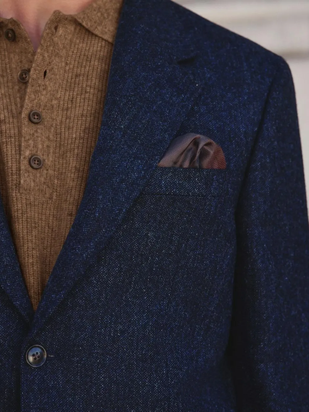 Next Tailored Fit Signature Abraham Moon 100% British Wool Donegal Suit Jacket Navy Blue