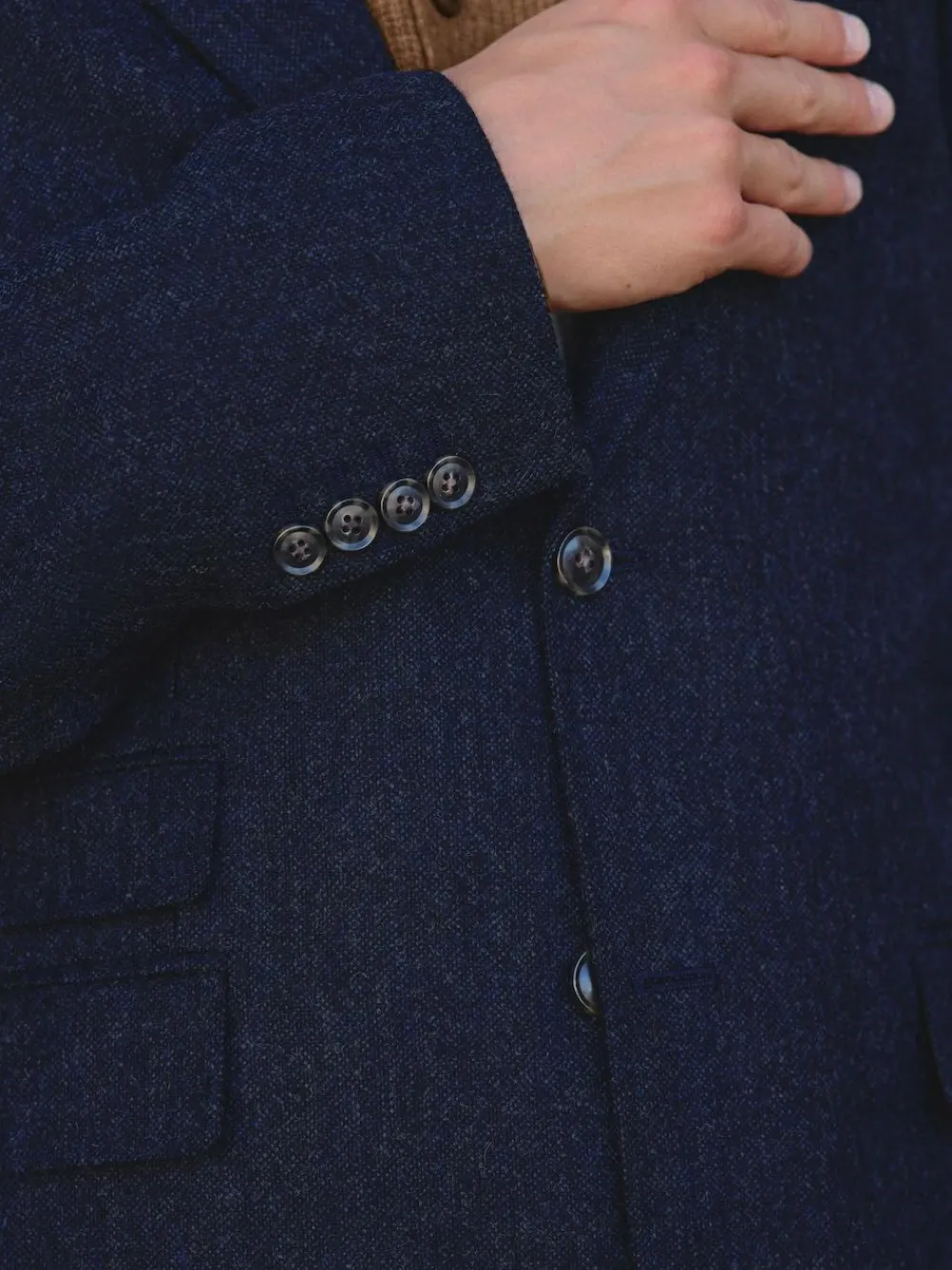 Next Tailored Fit Signature Abraham Moon 100% British Wool Donegal Suit Jacket Navy Blue